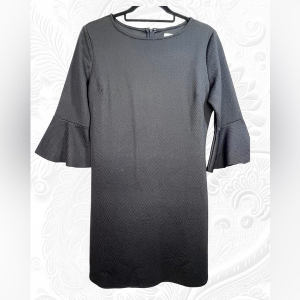 She + Sky Black Textured Tulip Sleeve Sheath Dress Large